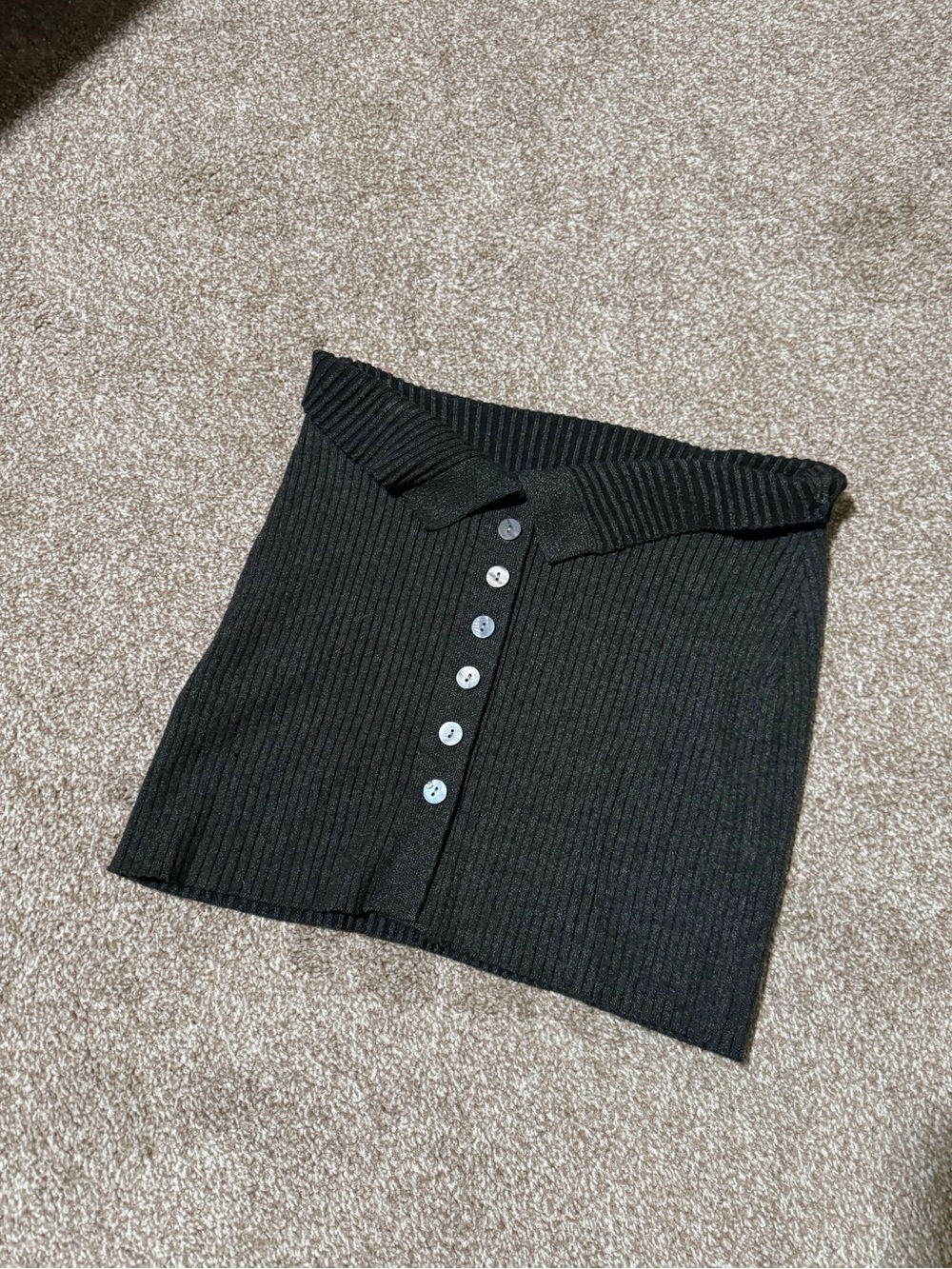 Dark Gray Ribbed Knit Button-Front Women's Skirt